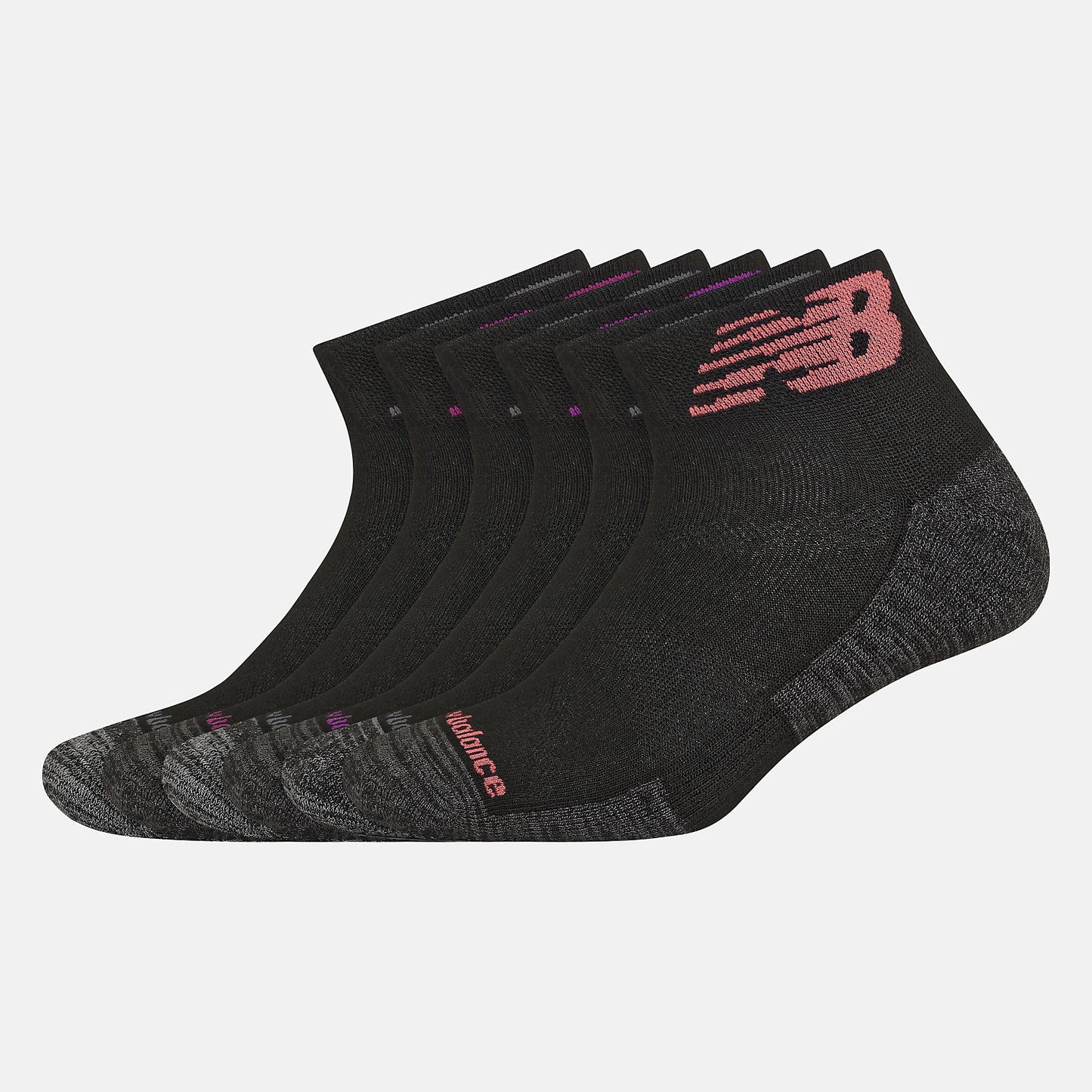 Black Multi Performance Cushion Quarter Socks 6 Pack | New Balance Accessories