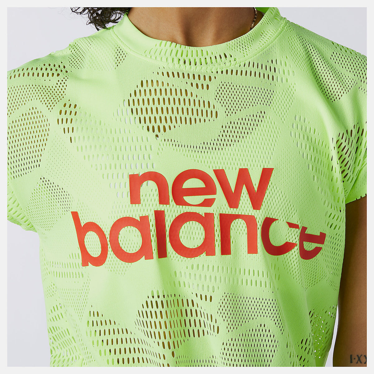 Bleached Lime Glo Achiever Collide Open Mesh Tee | New Balance Clothing