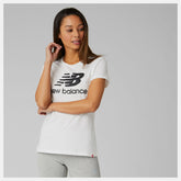White/Black Essentials Stacked Logo Tee | New Balance Clothing