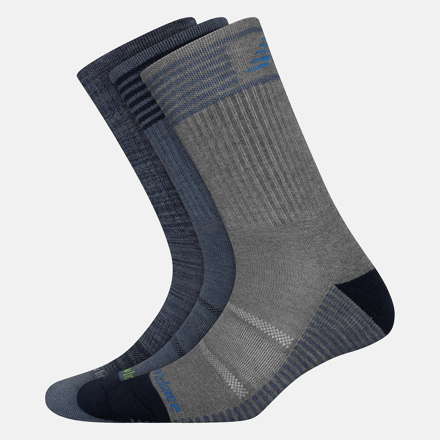 Grey/Blue Performance Cushion Crew Socks 3 Pack | New Balance Accessories