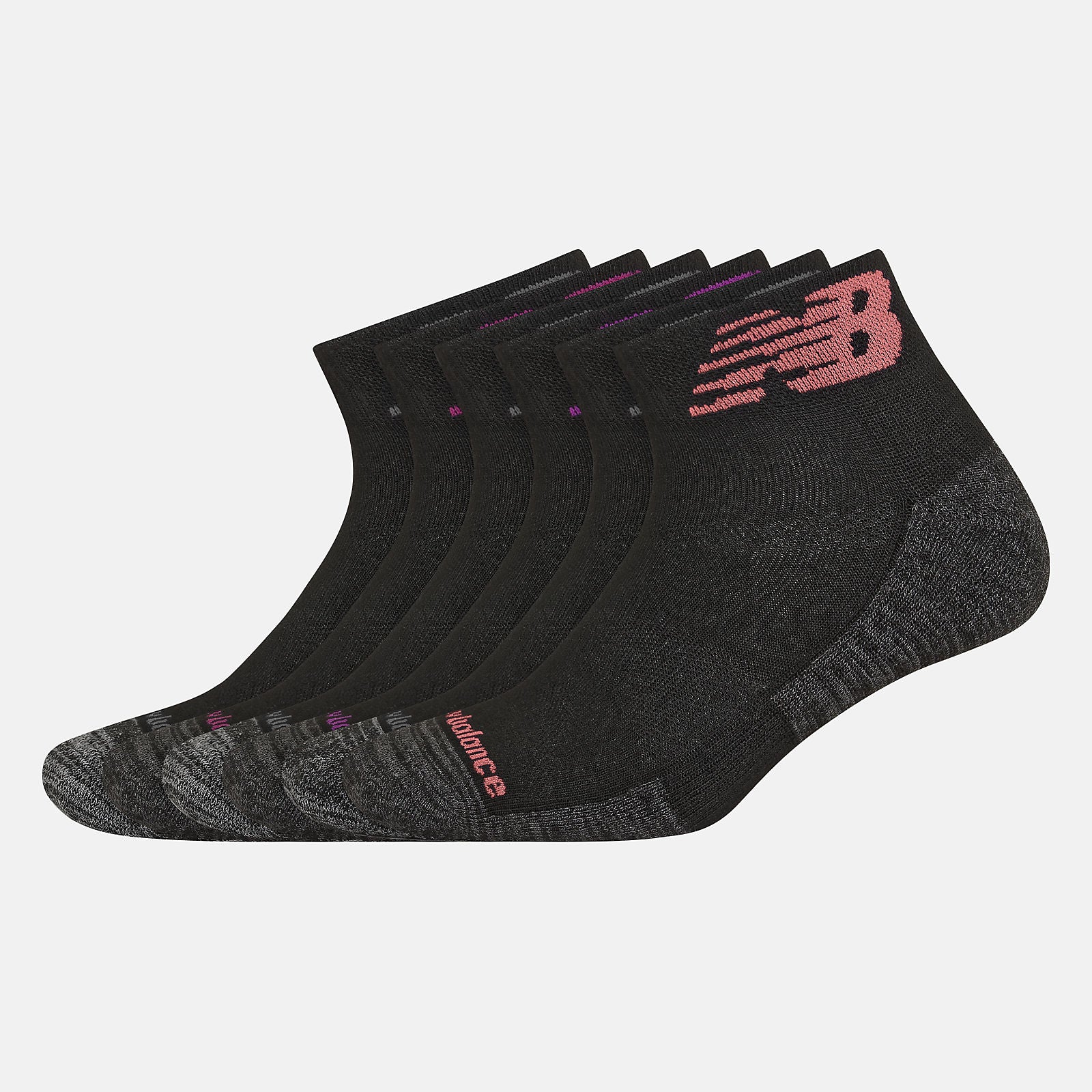 Black Multi Performance Cushion Quarter Socks 6 Pack | New Balance Accessories