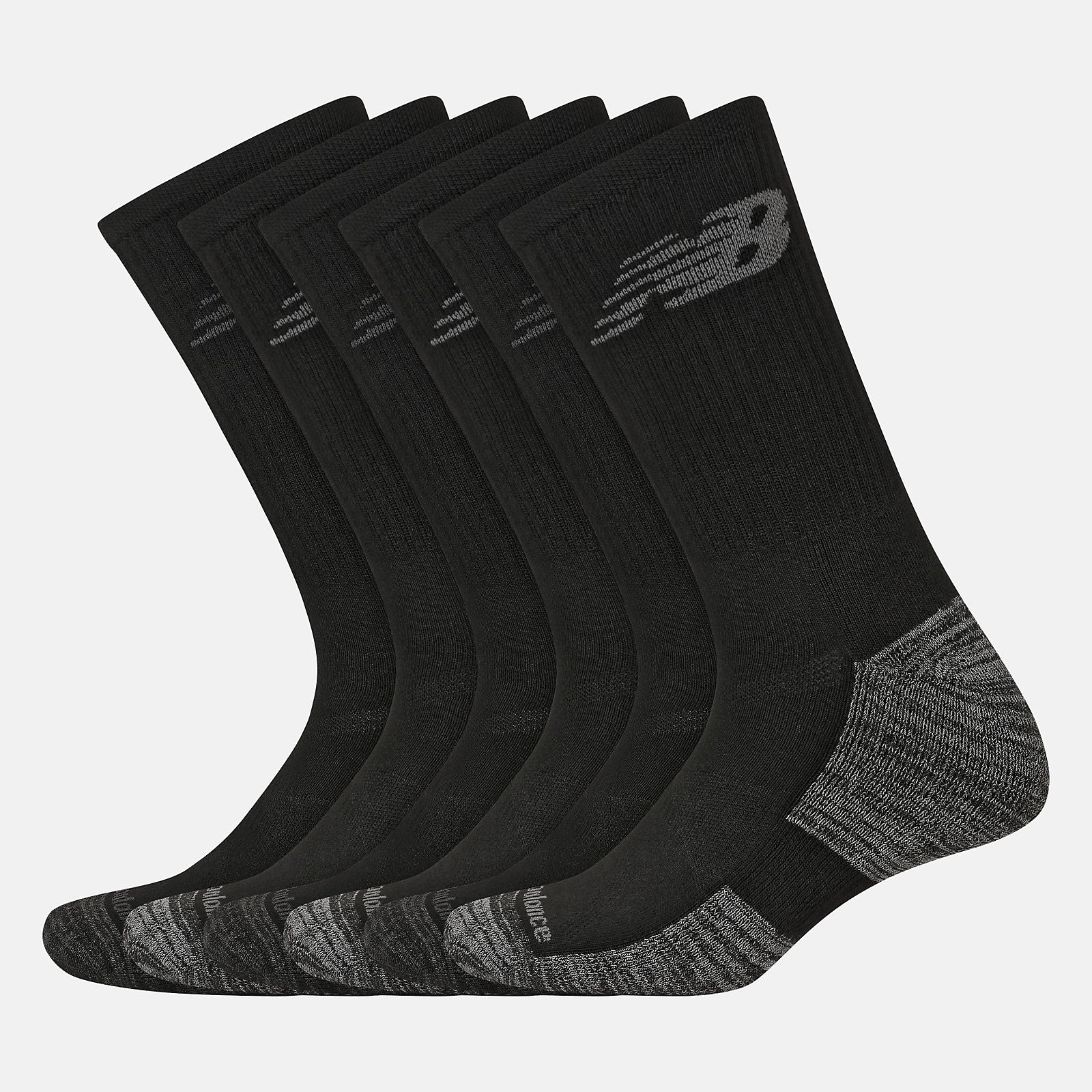 Black Performance Cushion Crew Socks 6 Pack | New Balance Accessories