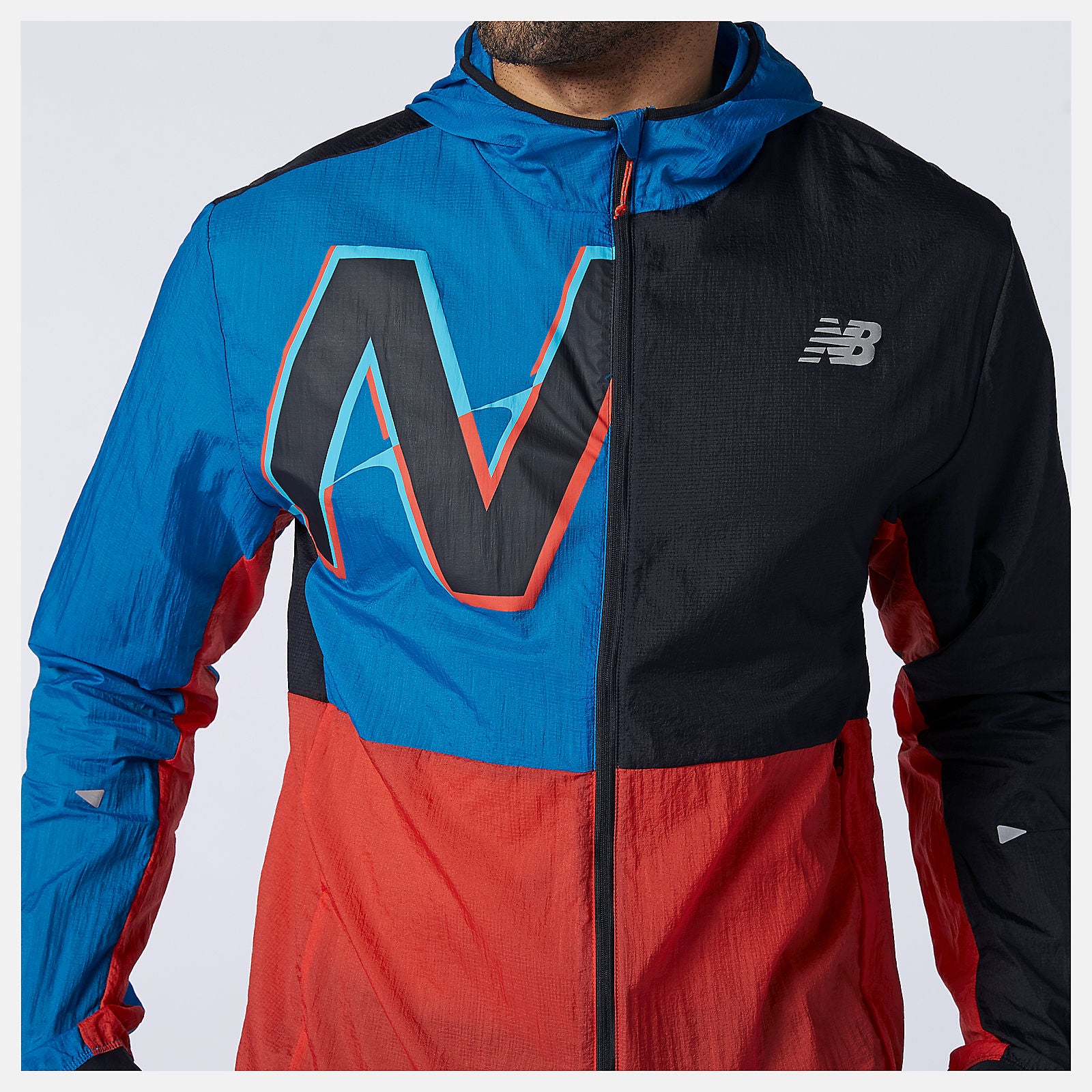 Black/Wave Blue Printed Impact Run Light Pack Jacket | New Balance Clothing
