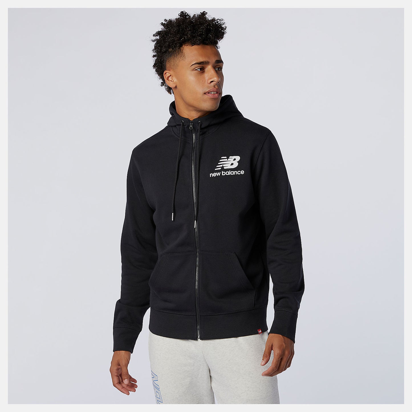 Black NB Essentials Stacked Full Zip Hoodie | New Balance Clothing