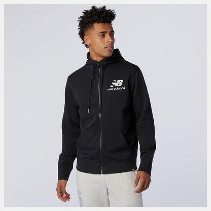 Black NB Essentials Stacked Full Zip Hoodie | New Balance Clothing