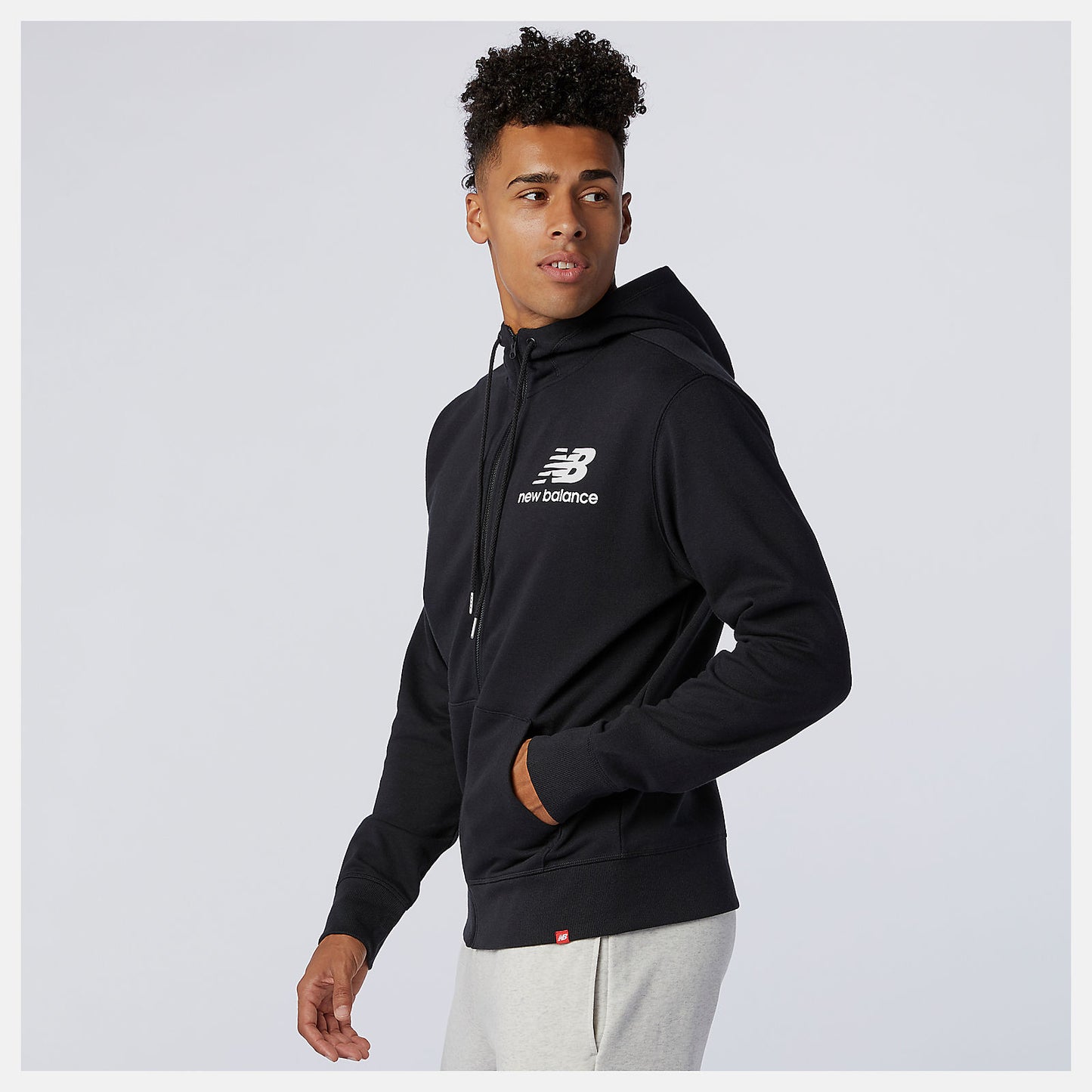 Black NB Essentials Stacked Full Zip Hoodie | New Balance Clothing
