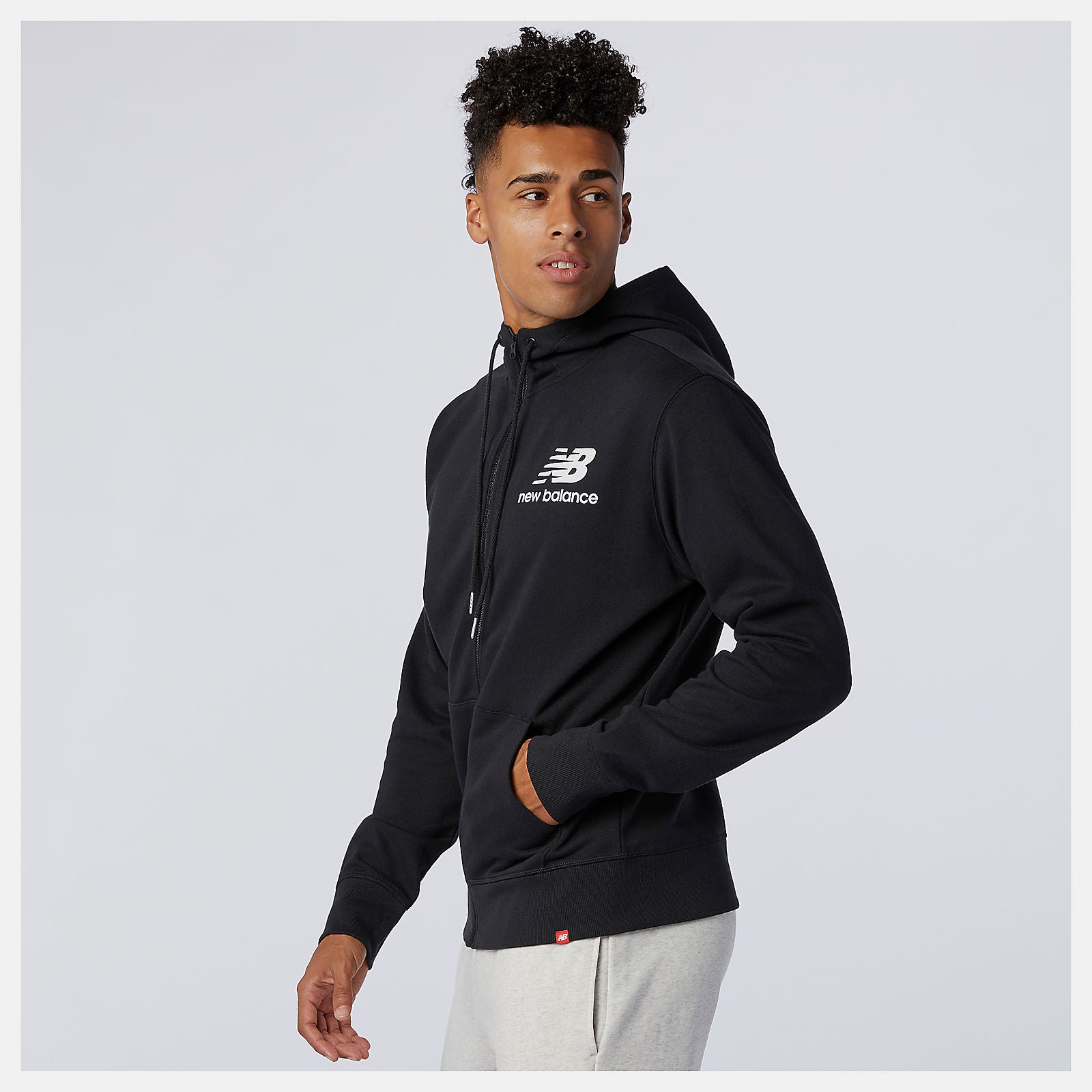 Black NB Essentials Stacked Full Zip Hoodie | New Balance Clothing