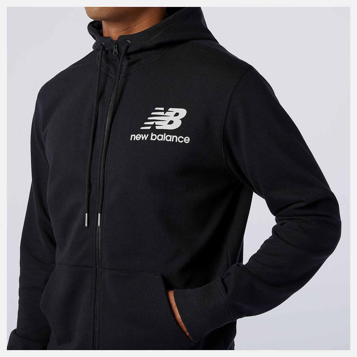 Black NB Essentials Stacked Full Zip Hoodie | New Balance Clothing