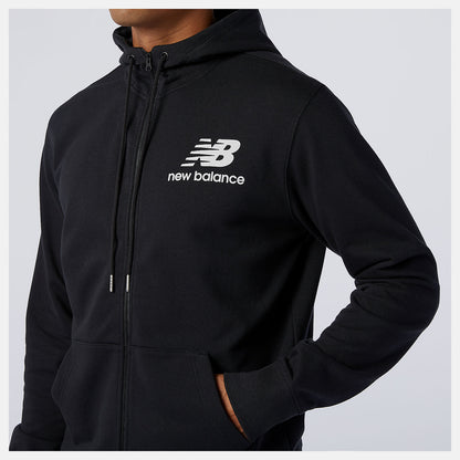 Black NB Essentials Stacked Full Zip Hoodie | New Balance Clothing