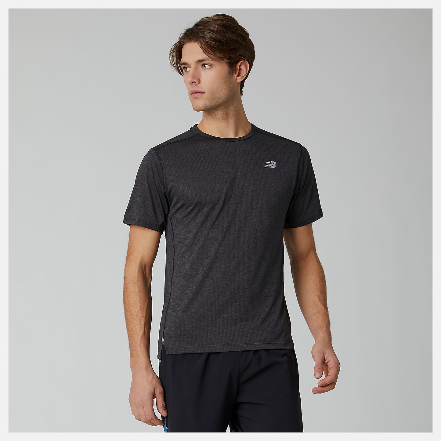 Black Heather Impact Run Short Sleeve | New Balance Clothing