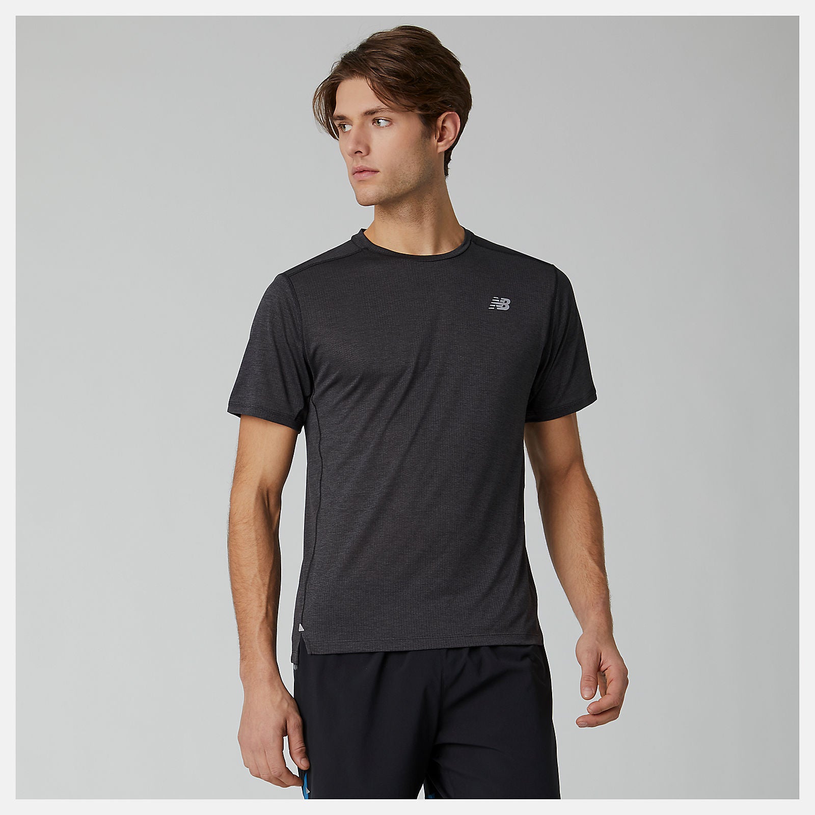 Black Heather Impact Run Short Sleeve | New Balance Clothing