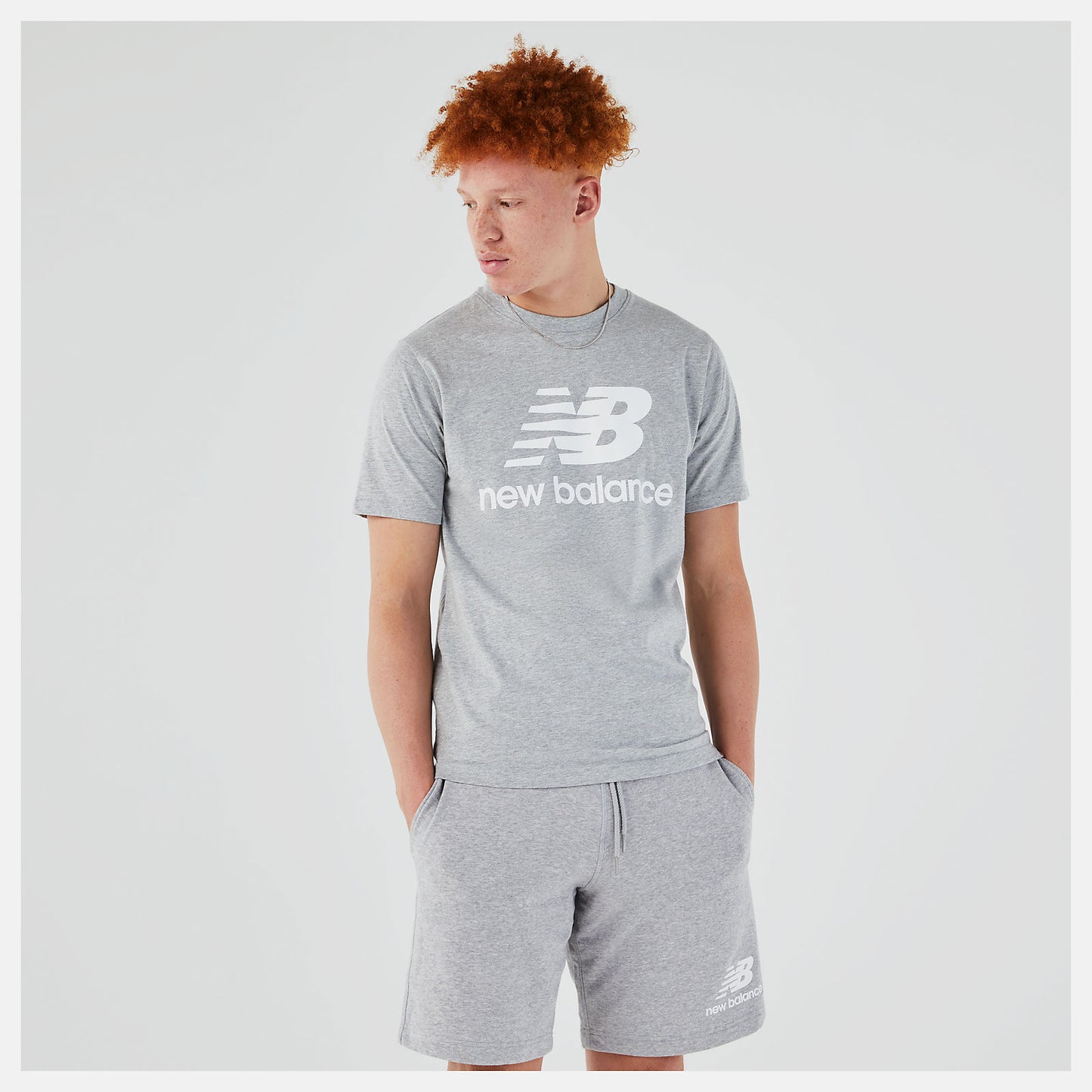 Athletic Grey Essentials Stacked Logo Tee | New Balance Clothing
