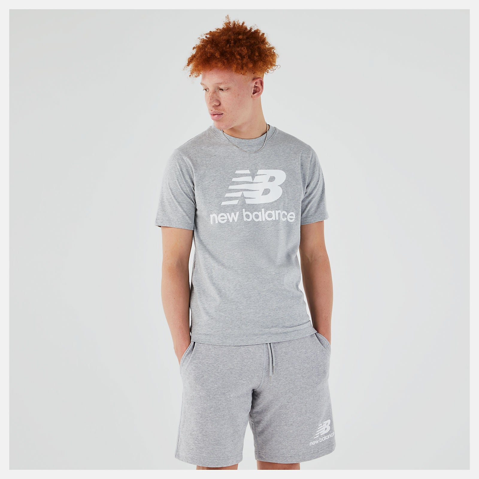 Athletic Grey Essentials Stacked Logo Tee | New Balance Clothing