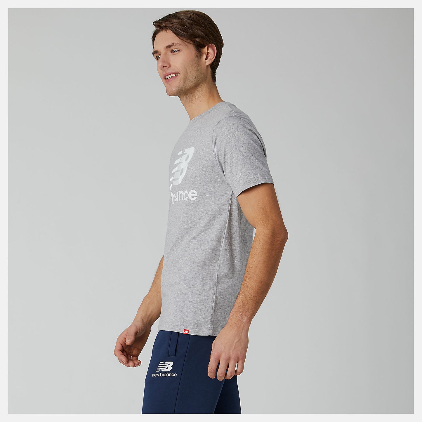 Athletic Grey Essentials Stacked Logo Tee | New Balance Clothing