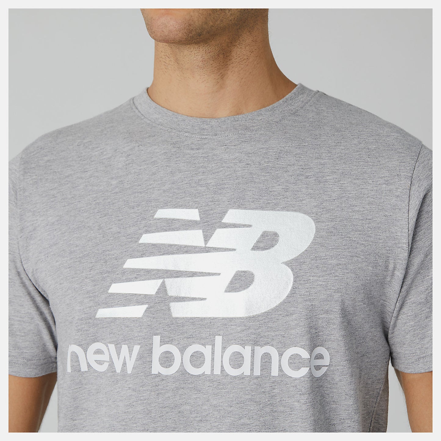 Athletic Grey Essentials Stacked Logo Tee | New Balance Clothing