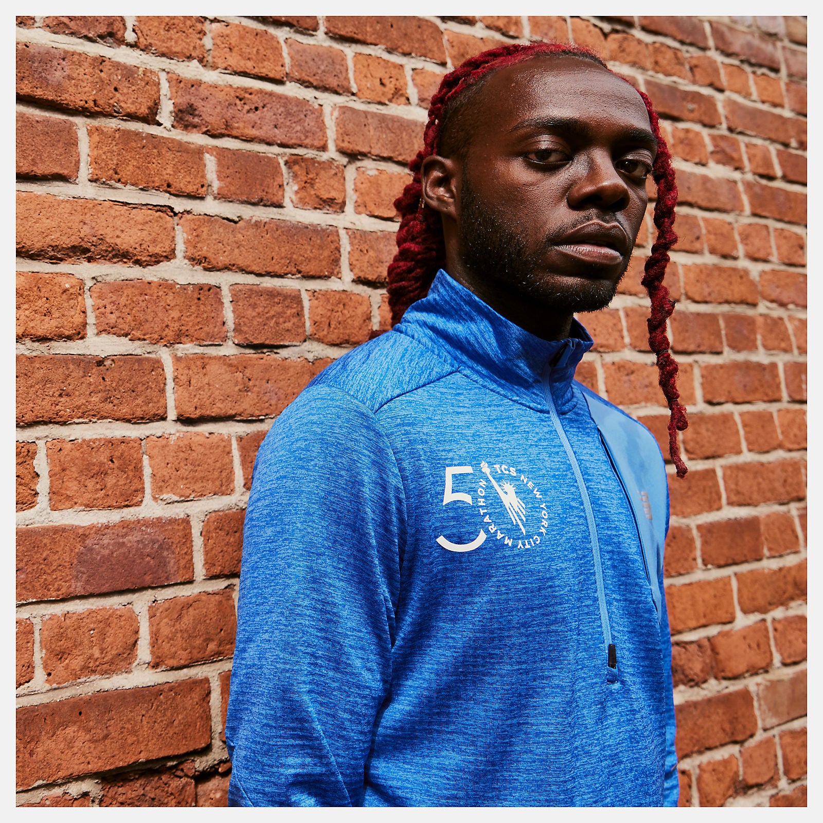 Faded Cobalt NYC Marathon Impact Run Grid Back Half Zip | New Balance Clothing