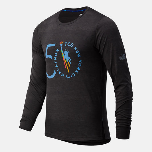 Black Heather NYC Marathon Q Speed Fuel Jacquard Long Sleeve | New Balance Clothing