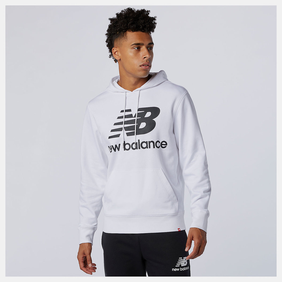White NB Essentials Stacked Logo Po Hoodie | New Balance Clothing
