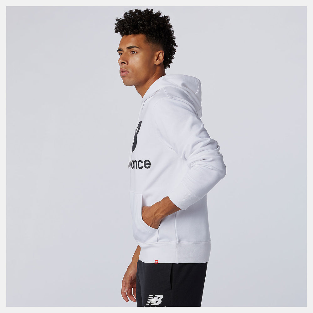 White NB Essentials Stacked Logo Po Hoodie | New Balance Clothing