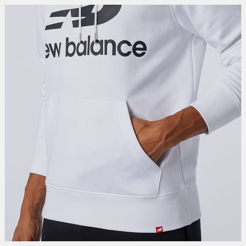 White NB Essentials Stacked Logo Po Hoodie | New Balance Clothing