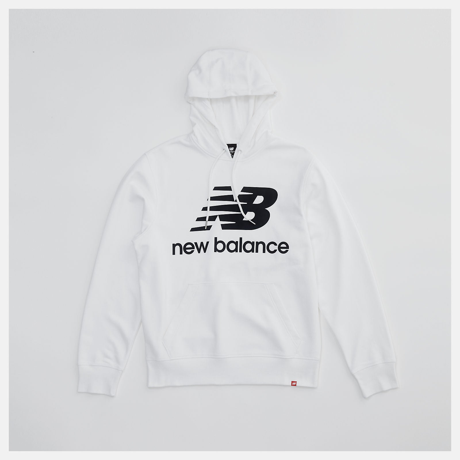White NB Essentials Stacked Logo Po Hoodie | New Balance Clothing