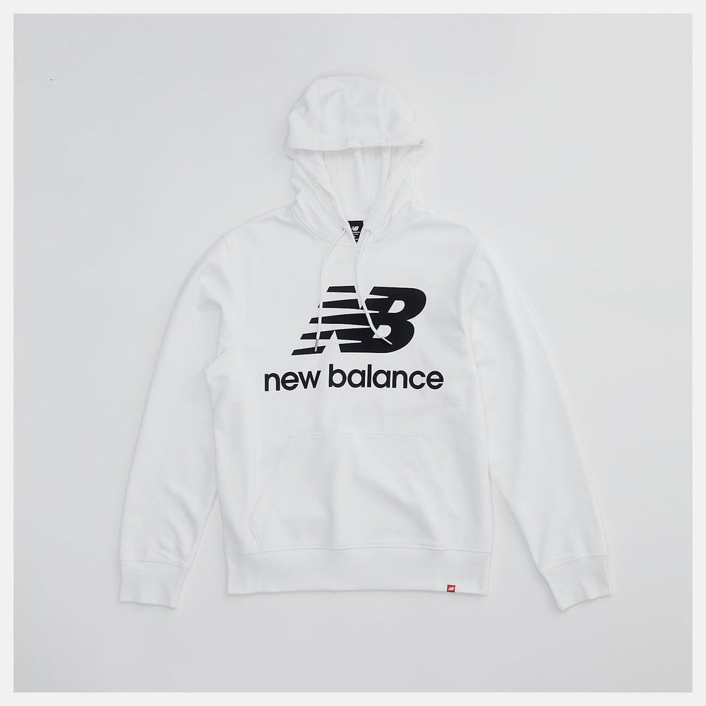 White NB Essentials Stacked Logo Po Hoodie | New Balance Clothing