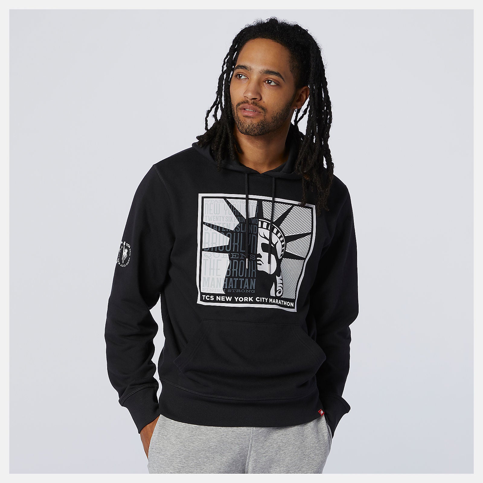 Black NYC Marathon Essentials Stacked Logo Po Hoodie | New Balance Clothing