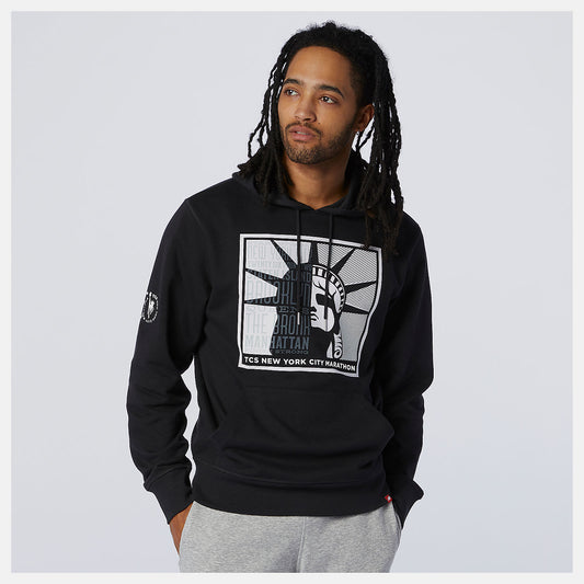 Black NYC Marathon Essentials Stacked Logo Po Hoodie | New Balance Clothing