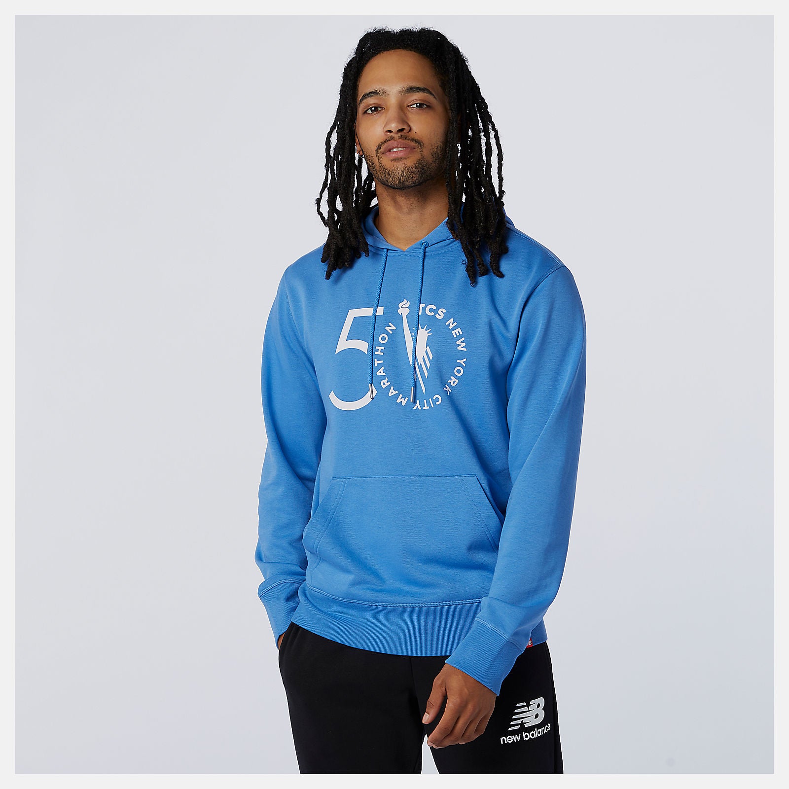 Faded Cobalt NYC Marathon Essentials Stacked Logo Po Hoodie | New Balance Clothing