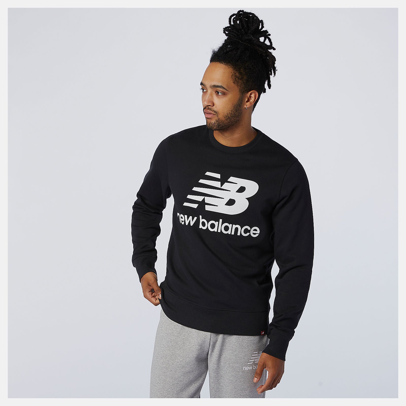 Black NB Essentials Stacked Logo Crew | New Balance Clothing