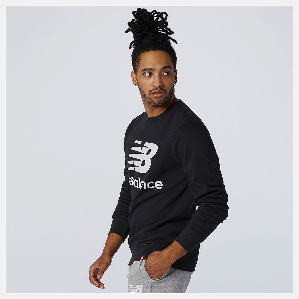 Black NB Essentials Stacked Logo Crew | New Balance Clothing