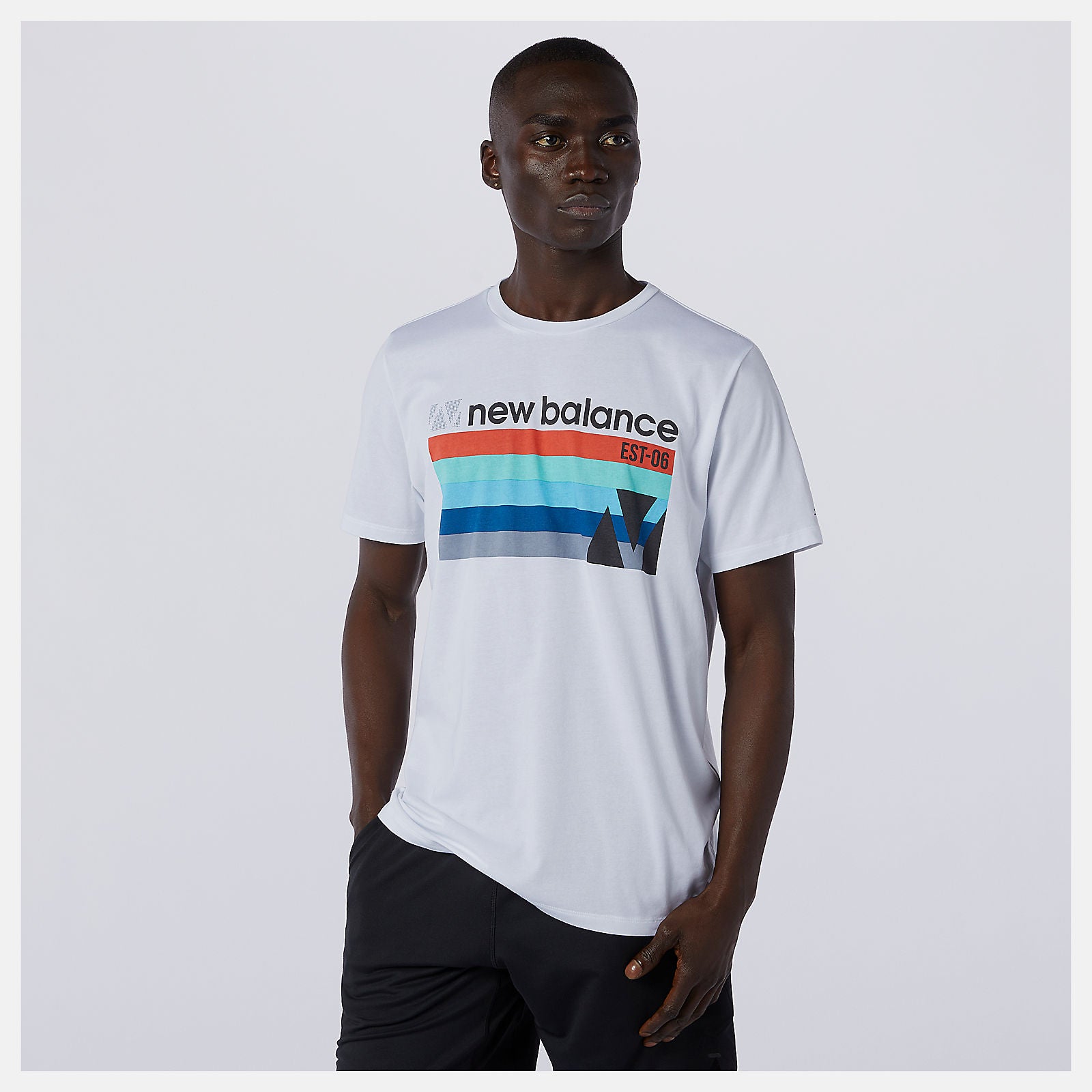 White Multi Graphic Heathertech Tee | New Balance Clothing