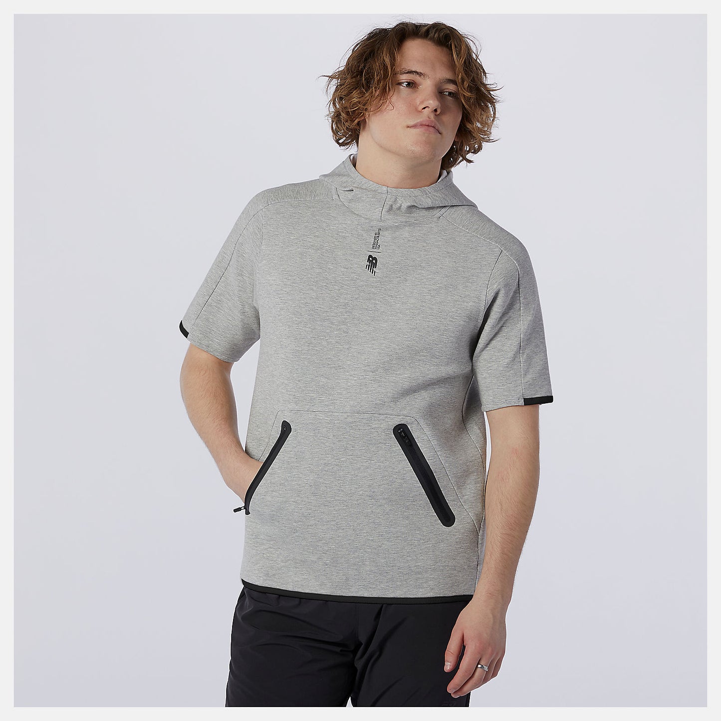 Athletic Grey Fortitech Fleece Short Sleeve Hoodie | New Balance Clothing