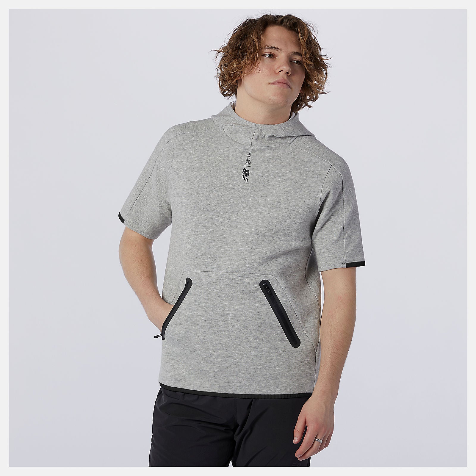 Athletic Grey Fortitech Fleece Short Sleeve Hoodie | New Balance Clothing