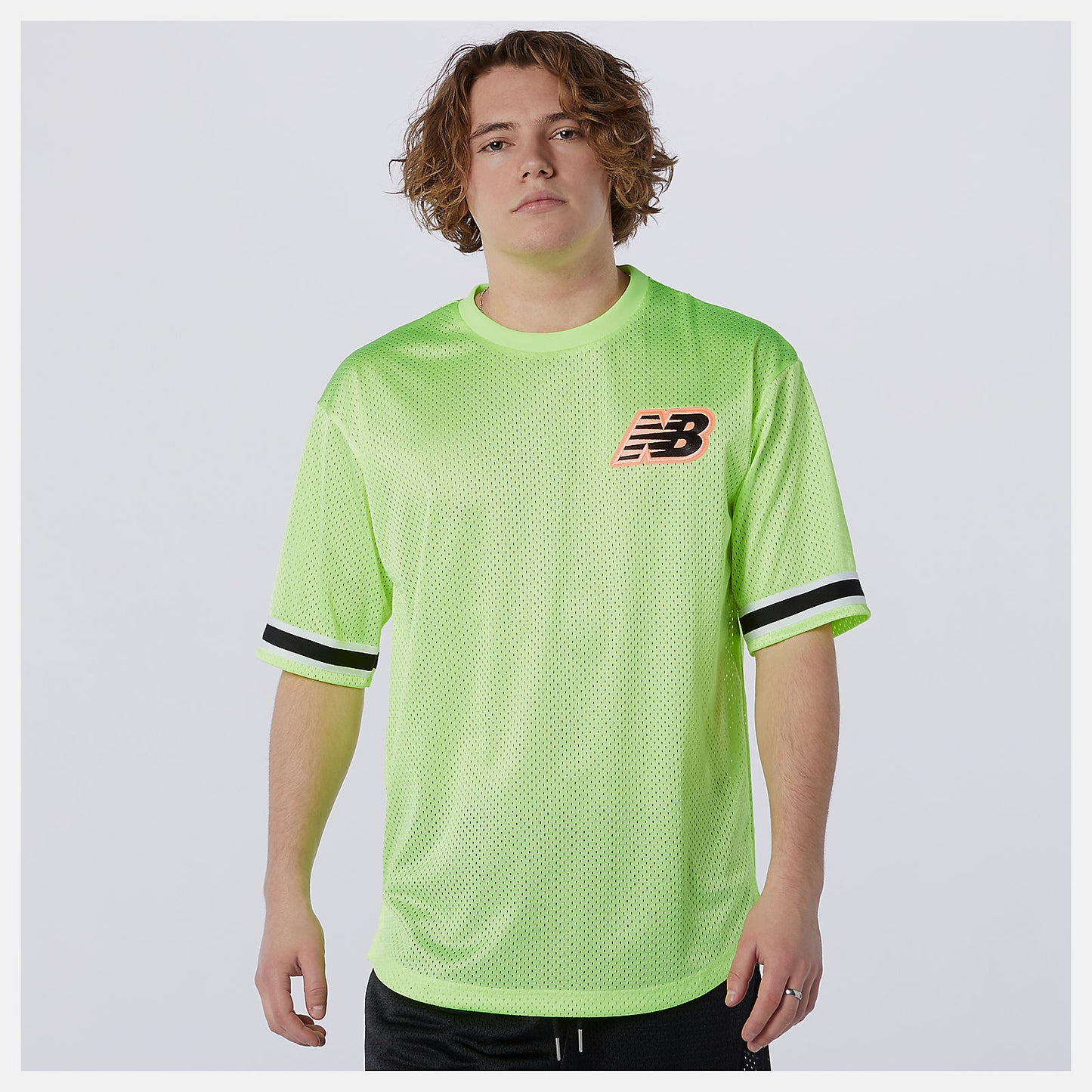 Bleached Lime Glo NB Athletics Psy Varsity Mesh Tee | New Balance Clothing