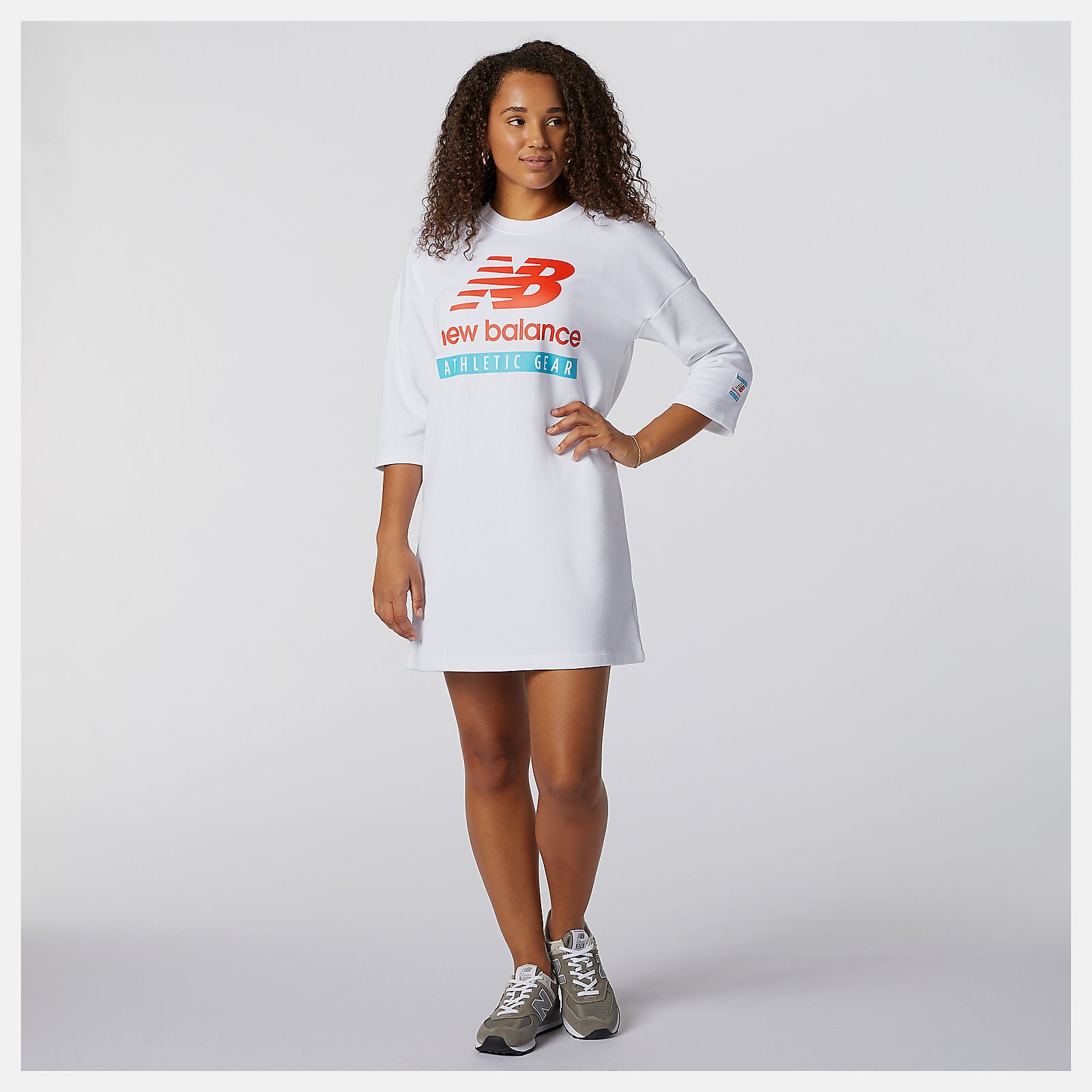 White NB Essentials Field Day Crew Fleece Dress | New Balance Clothing