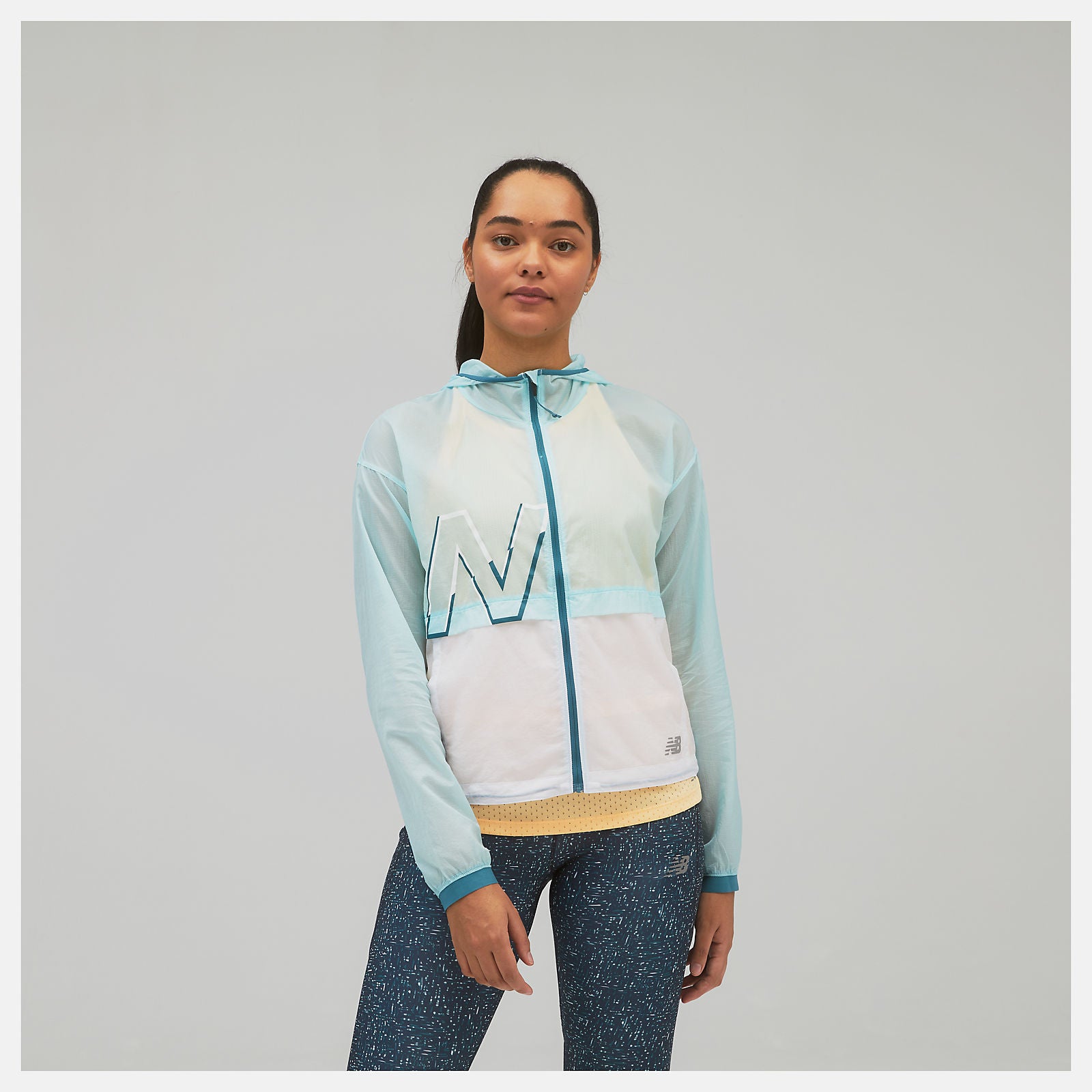 Pale Blue Printed Impact Run Light Pack Jacket | New Balance Clothing