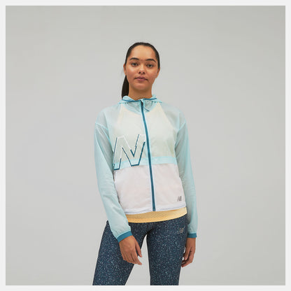 Pale Blue Printed Impact Run Light Pack Jacket | New Balance Clothing