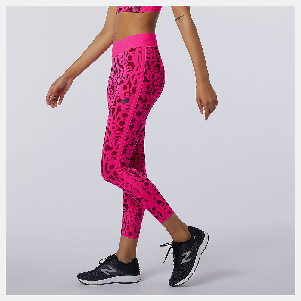 Pink Glo Relentless Printed High Rise 7/8 Tight | New Balance Clothing