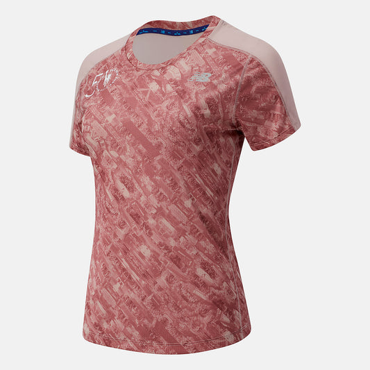 Saturn Pink NYC Marathon Printed Impact Run Short Sleeve | New Balance Clothing
