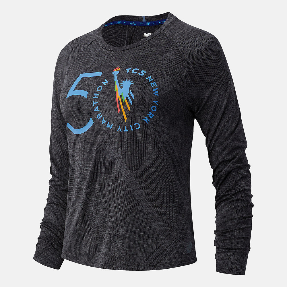 Black Heather NYC Marathon Q Speed Fuel Jacquard Long Sleeve | New Balance Clothing