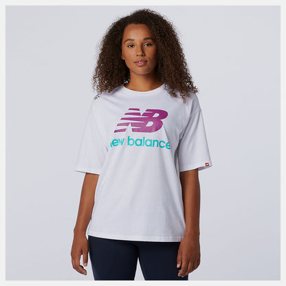 White Multi NB Essentials Stacked Logo Tee | New Balance Clothing