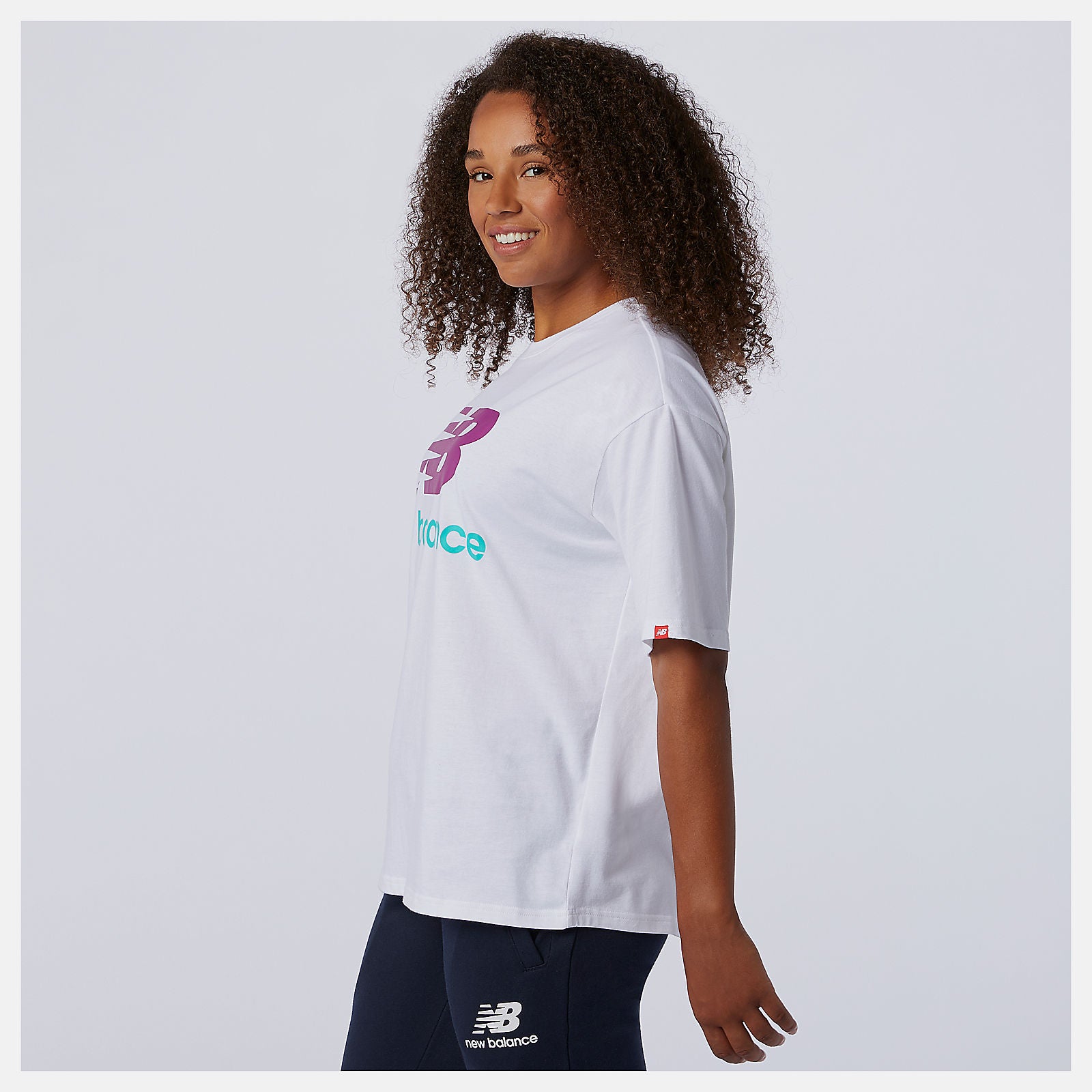 White Multi NB Essentials Stacked Logo Tee | New Balance Clothing