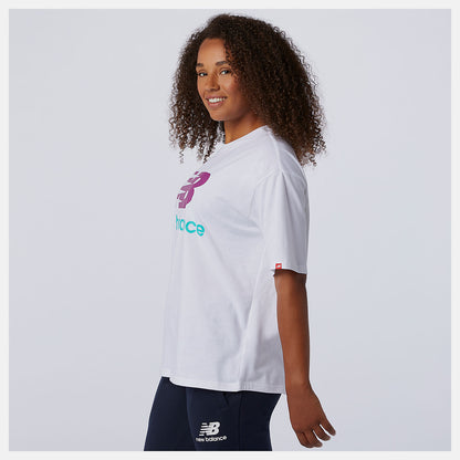 White Multi NB Essentials Stacked Logo Tee | New Balance Clothing