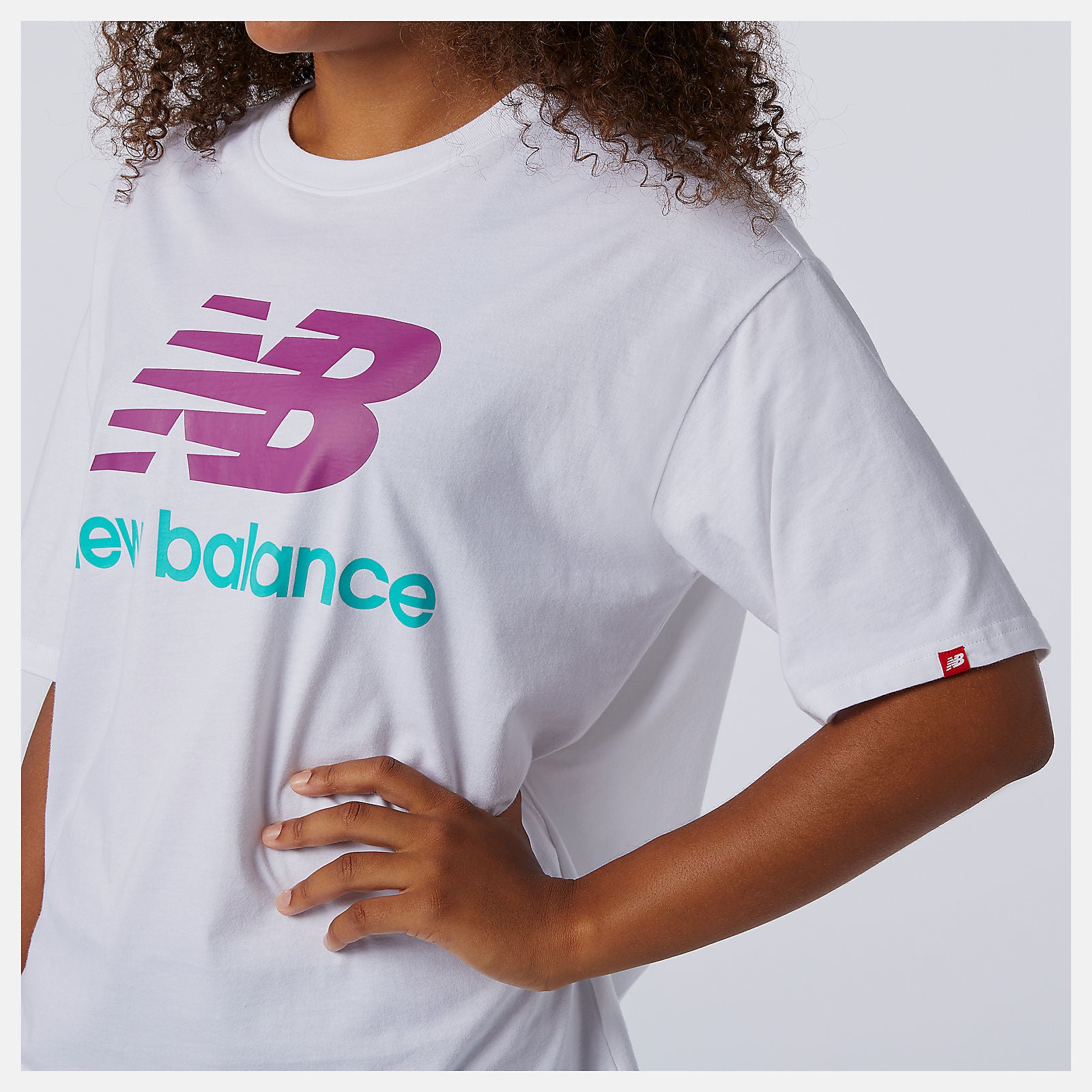 White Multi NB Essentials Stacked Logo Tee | New Balance Clothing