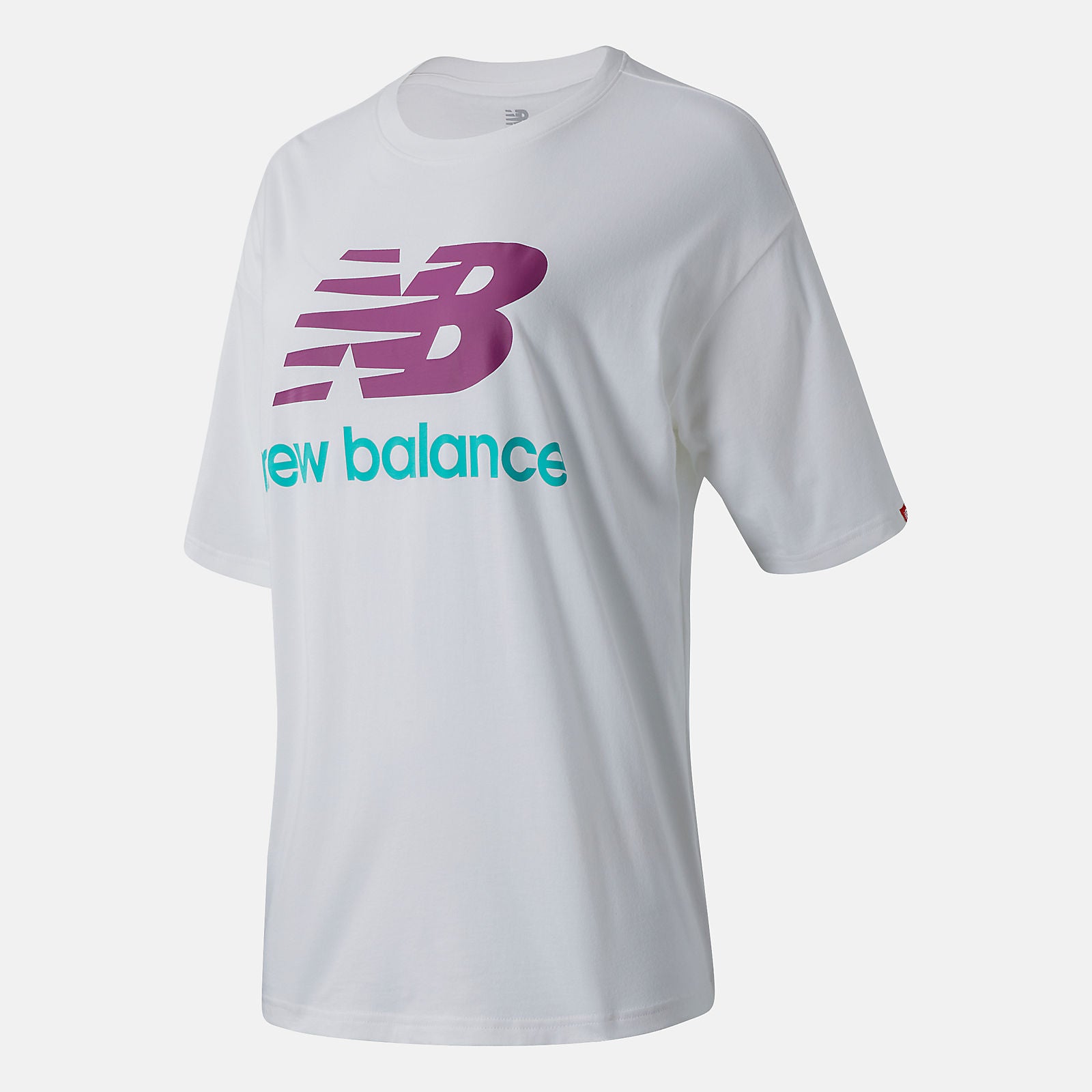 White Multi NB Essentials Stacked Logo Tee | New Balance Clothing