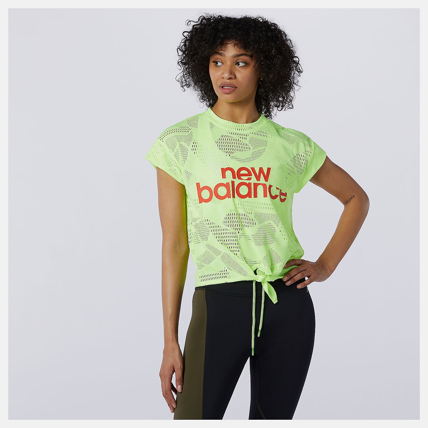 Bleached Lime Glo Achiever Collide Open Mesh Tee | New Balance Clothing