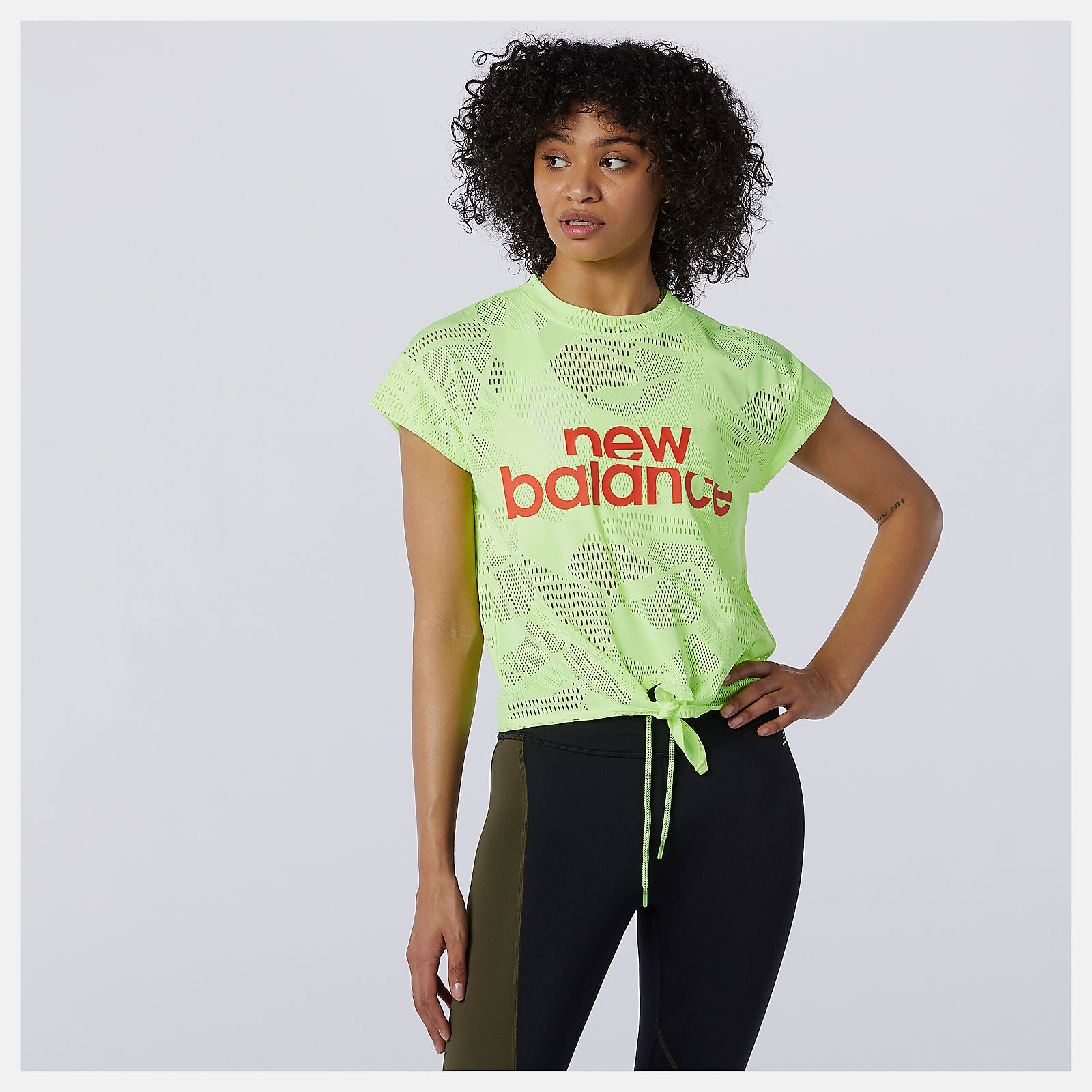 Bleached Lime Glo Achiever Collide Open Mesh Tee | New Balance Clothing