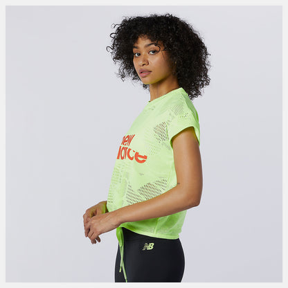 Bleached Lime Glo Achiever Collide Open Mesh Tee | New Balance Clothing