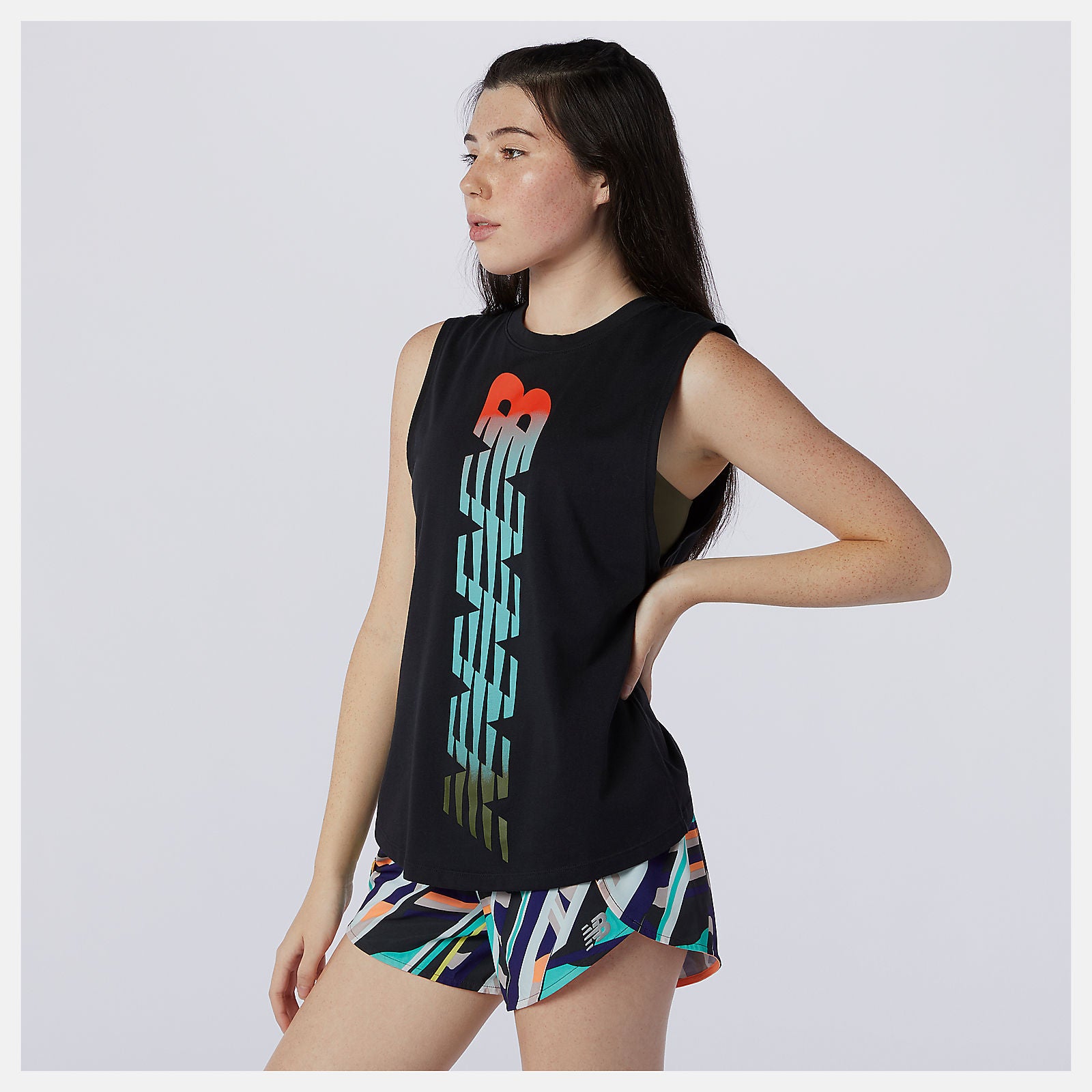Black Relentless Cinched Back Graphic Tank | New Balance Clothing